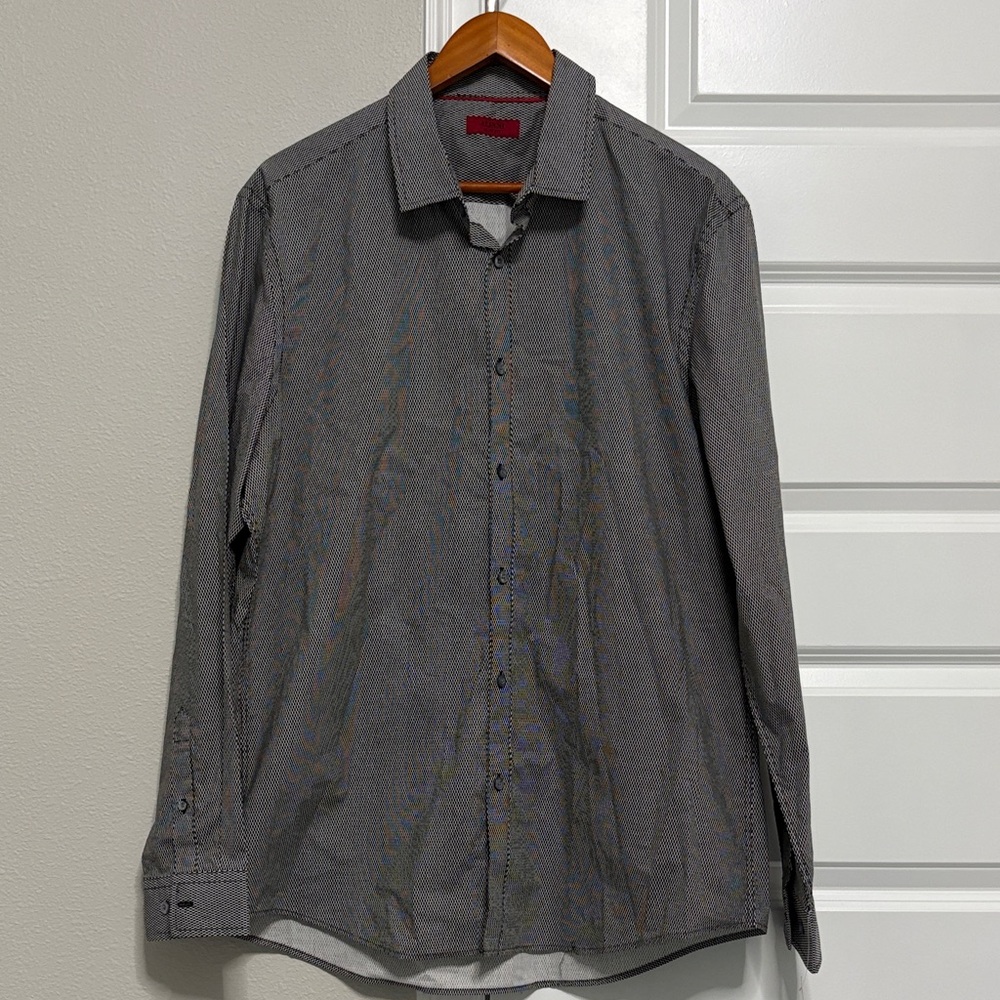 Men's Gray Long-Sleeve Micro-Pattern Dress Shirt